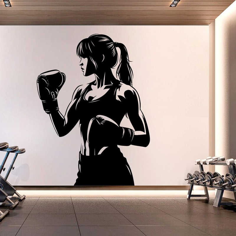 Home Gym Wallpaper - Boxing Girl Gym Wall Decal Girl