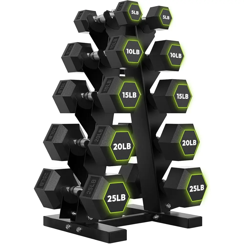 Hex Dumbbell Set - Hex Dumbbells with A-E Rack, 100-600