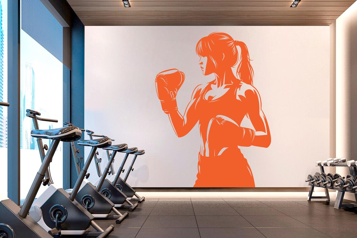 Boxing Girl Gym Wall Decal Gir - Home Gym Wallpaper 评论和价格