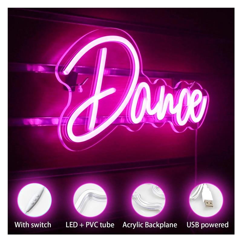Dance Neon Sign Pink Light Dan - Home Gym Wallpaper 评论和价格